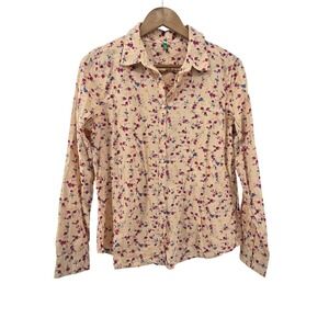 United Colors of Benetton Womens Floral Print Button Down Shirt Medium Peach